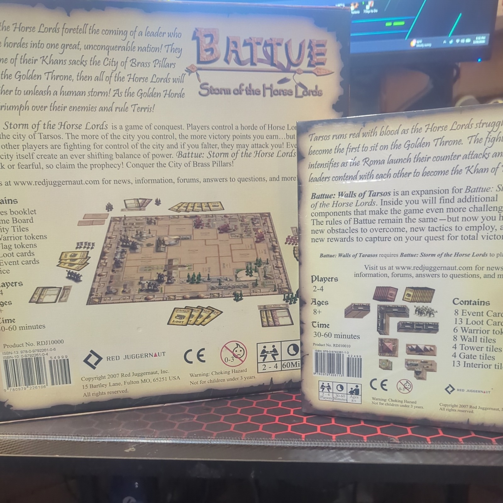2007 BATTUE STORM OF THE HORSE LORDS BOARD GAME w/ WALLS OF TARSOS EXPANSION