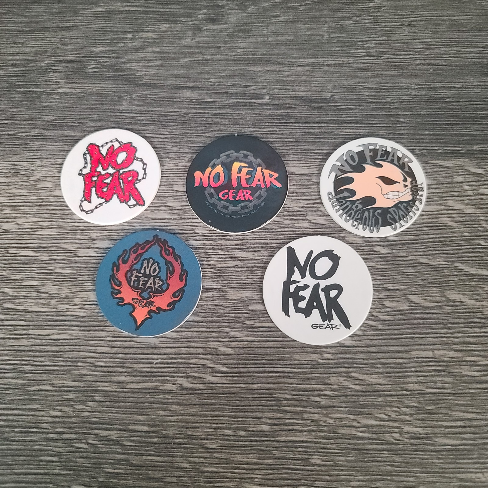 No Fear POGs Milk Cap 5 Pogs 1 Plastic Slammer And Container