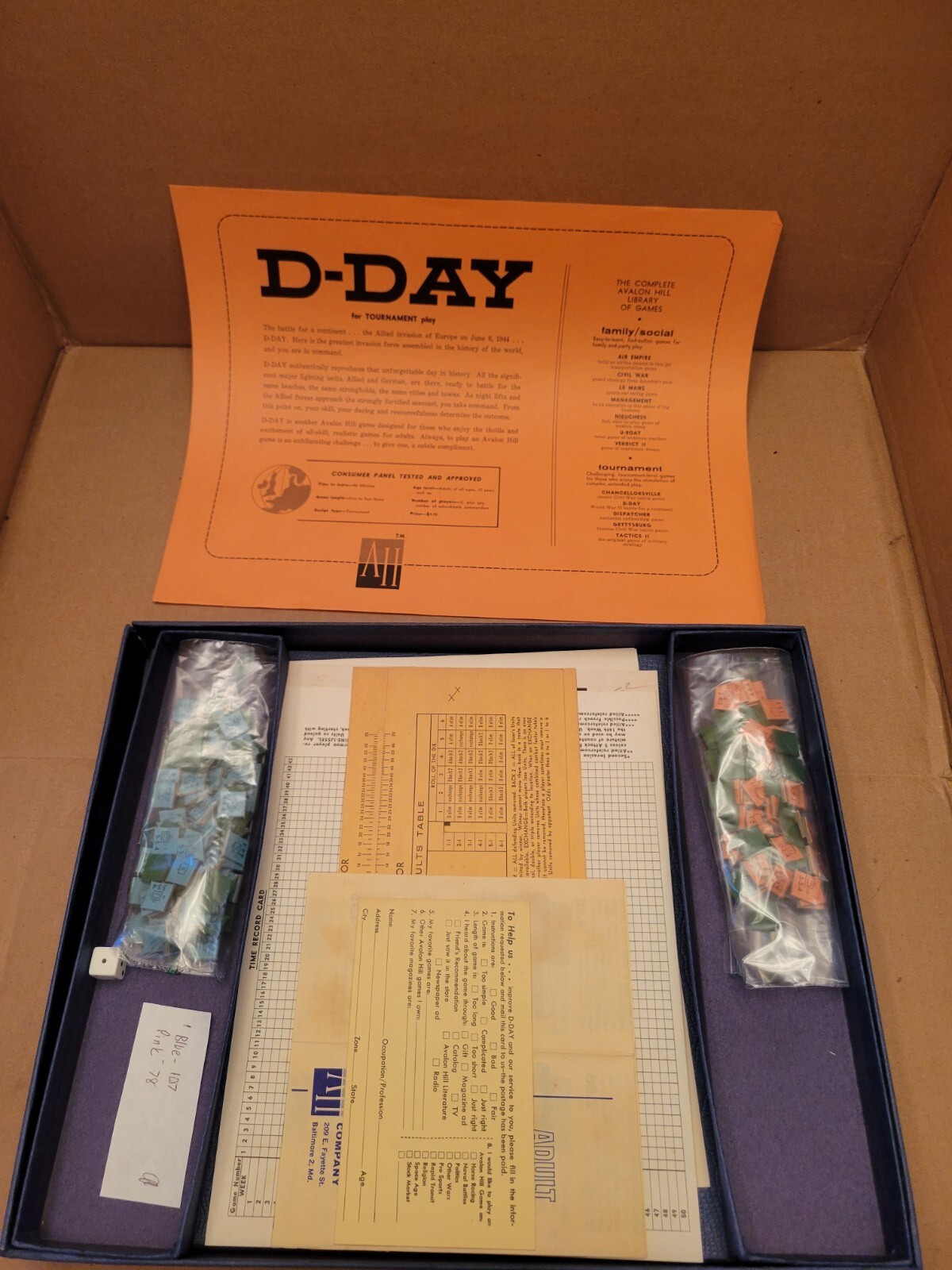 1961 Avalon Hill D-Day 508 World War II Board Game Realistic Tournament Complete