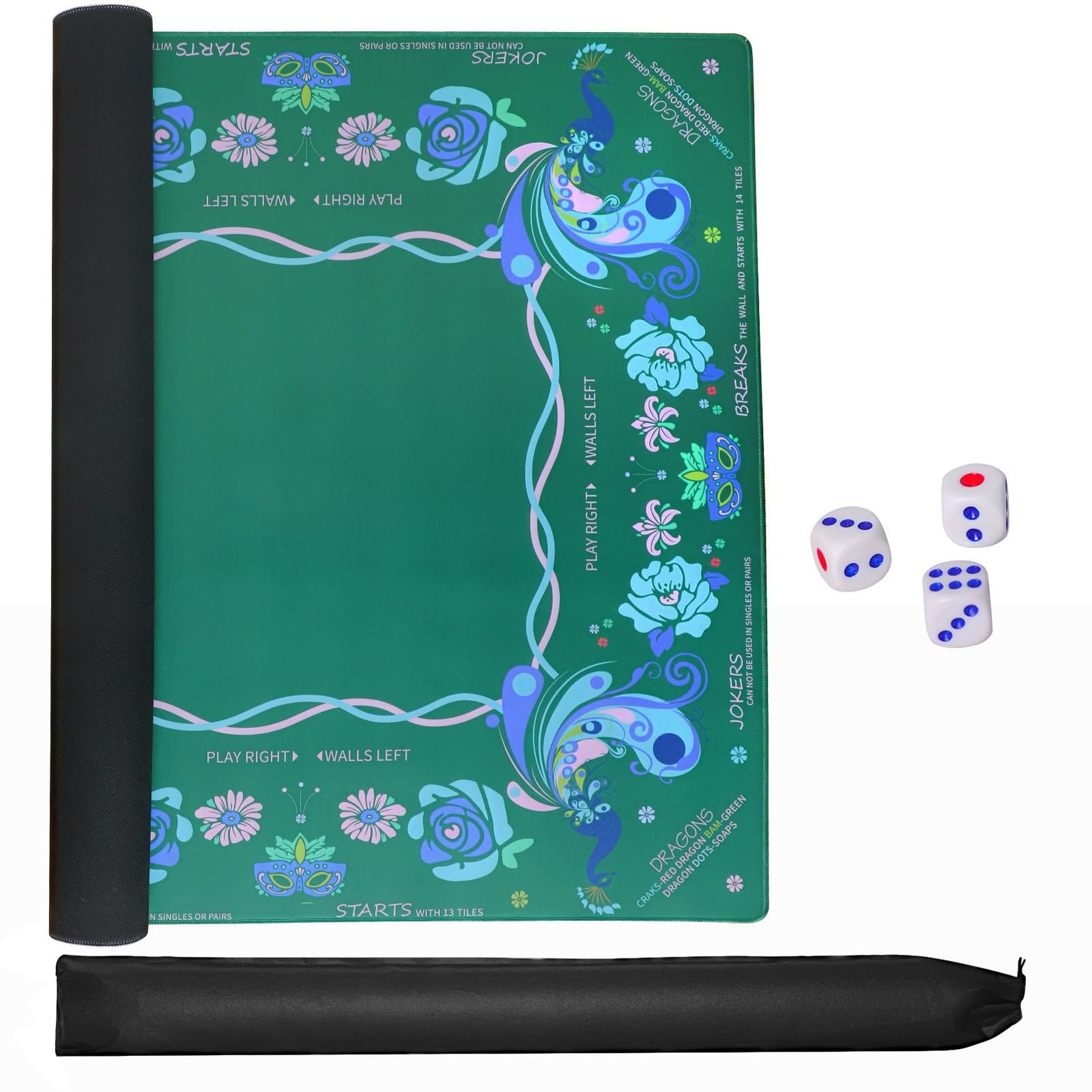Printed American Learning Mahjong Mat 33”x33” with Black Carrying Bag, AntiSl…