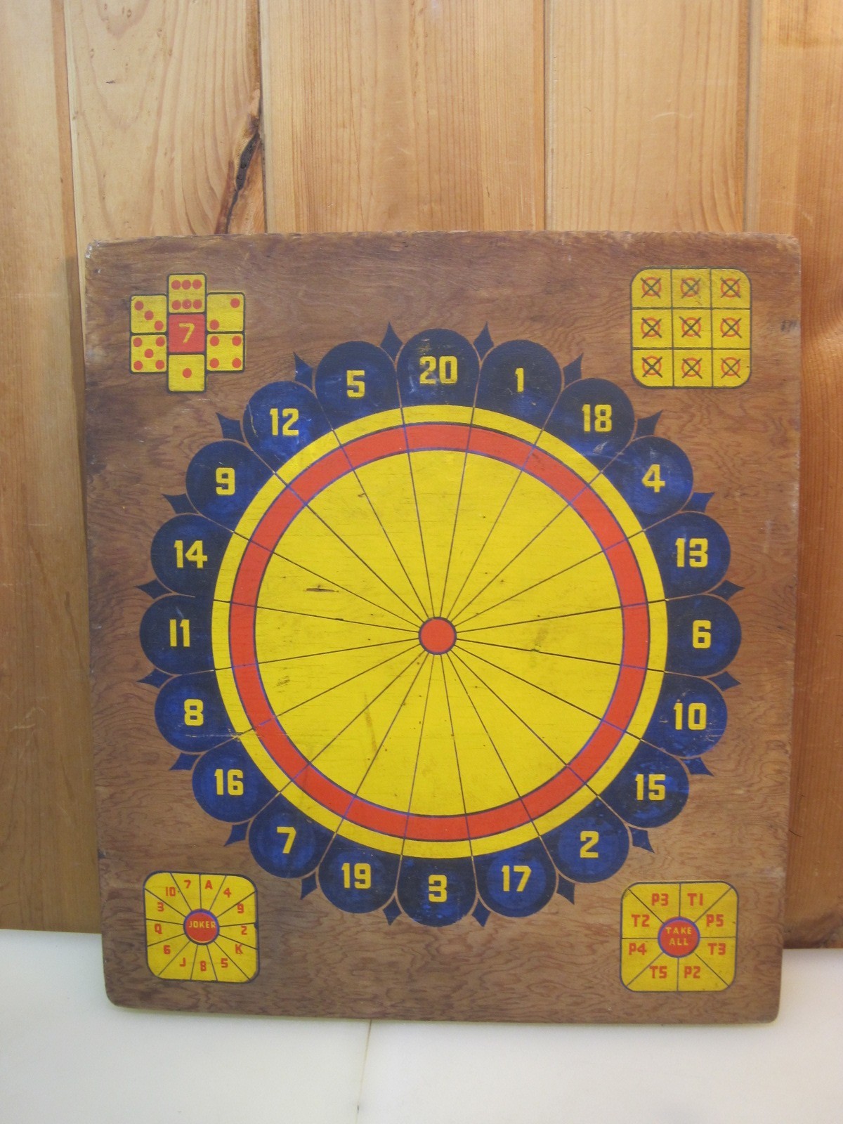 Vintage Wooden Dart Board 2 Sided Multiple Games – Gambling B8495