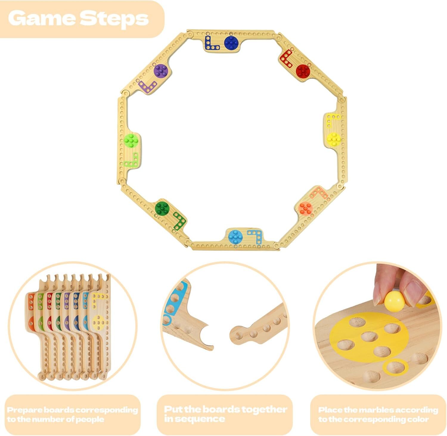 Wooden Jokers and Marbles Game Set 2 to 8 Players Travel Board with Cards