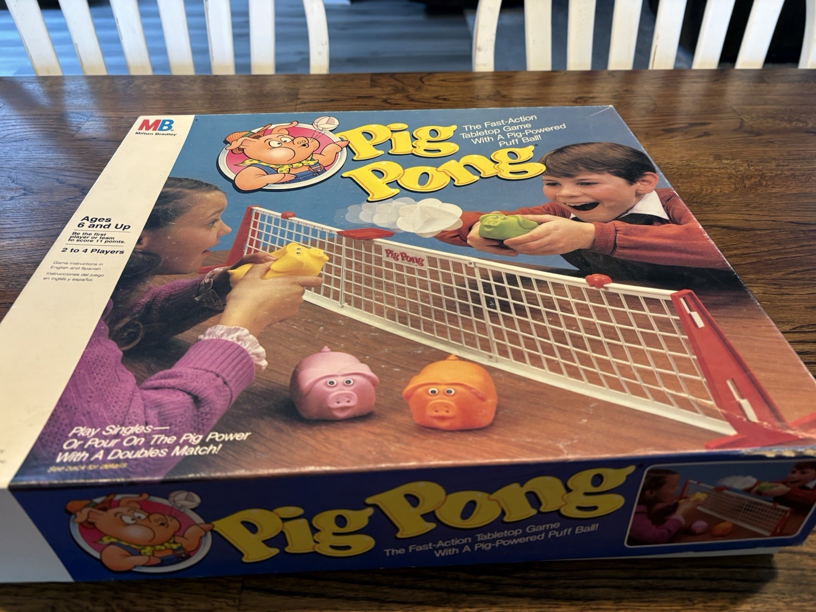 Vintage 1986 Milton Bradley Pig Pong Board Tabletop Game Puff Balls + Rules