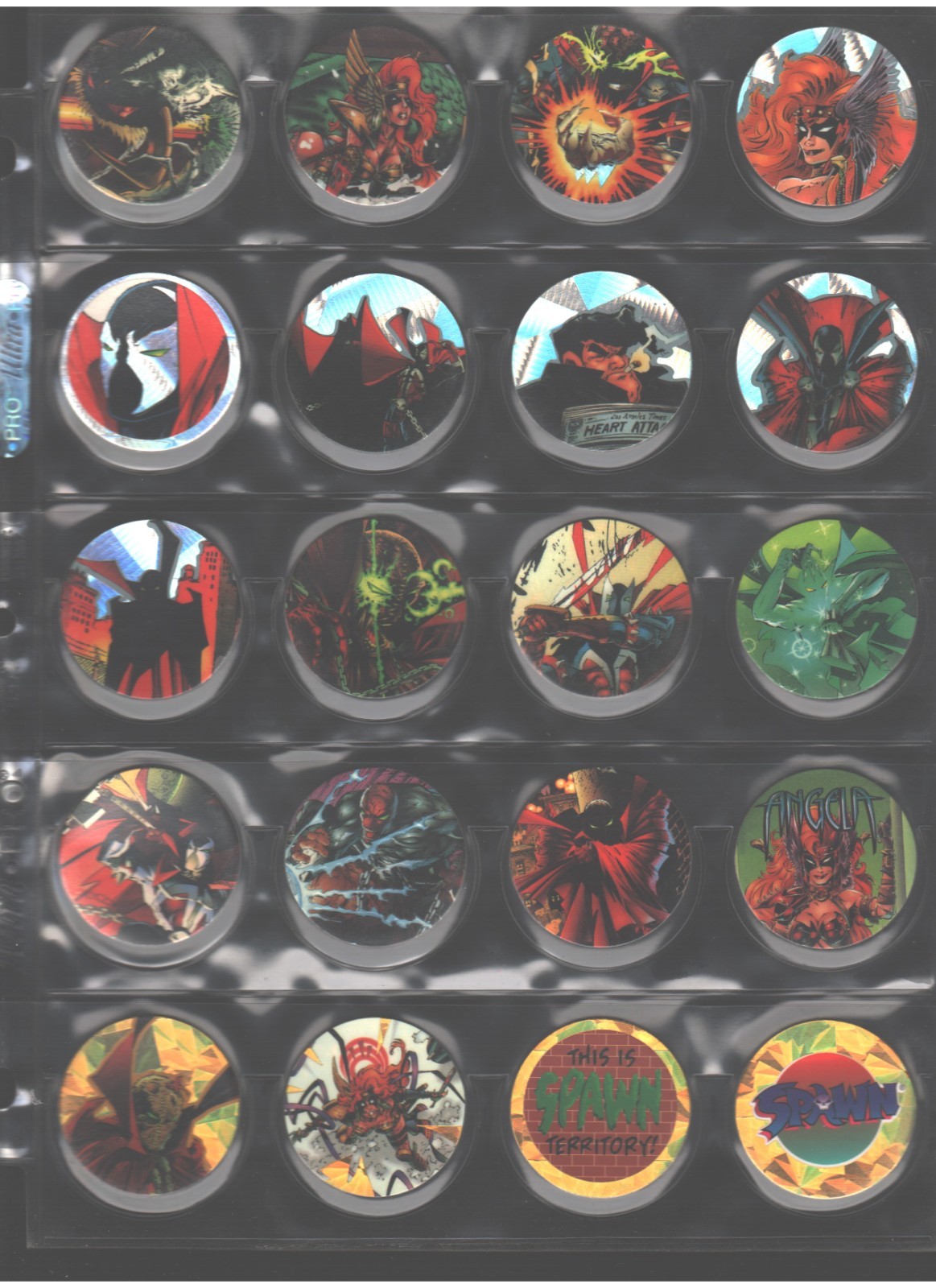 COMPLETE “SPAWN” 1995 CANADA GAMES 70 pc. Pog set & 8 slammers (in pog sheets)