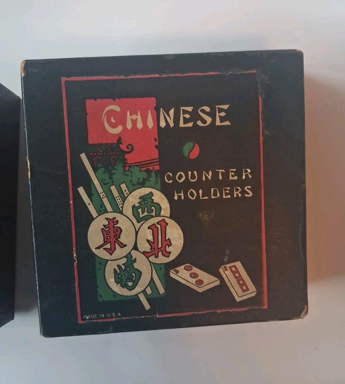 Vintage 1920s Chinese Counter Holders Box Mahjong Game Organizer w/ 4 Color Tray