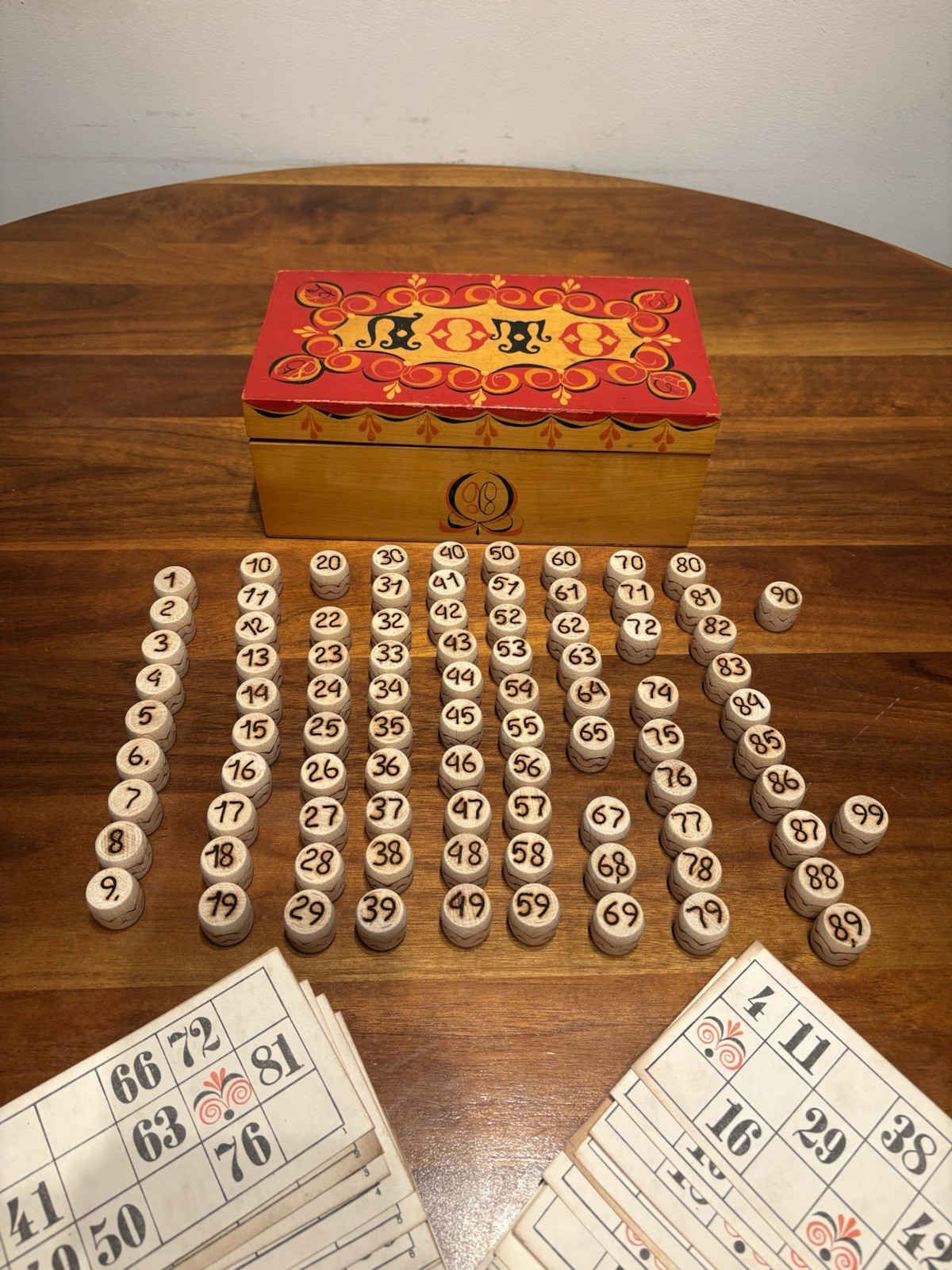 Vintage Soviet Union Wooden Lotto Game 1988 USSR Incomplete Set Wooden Box As-Is