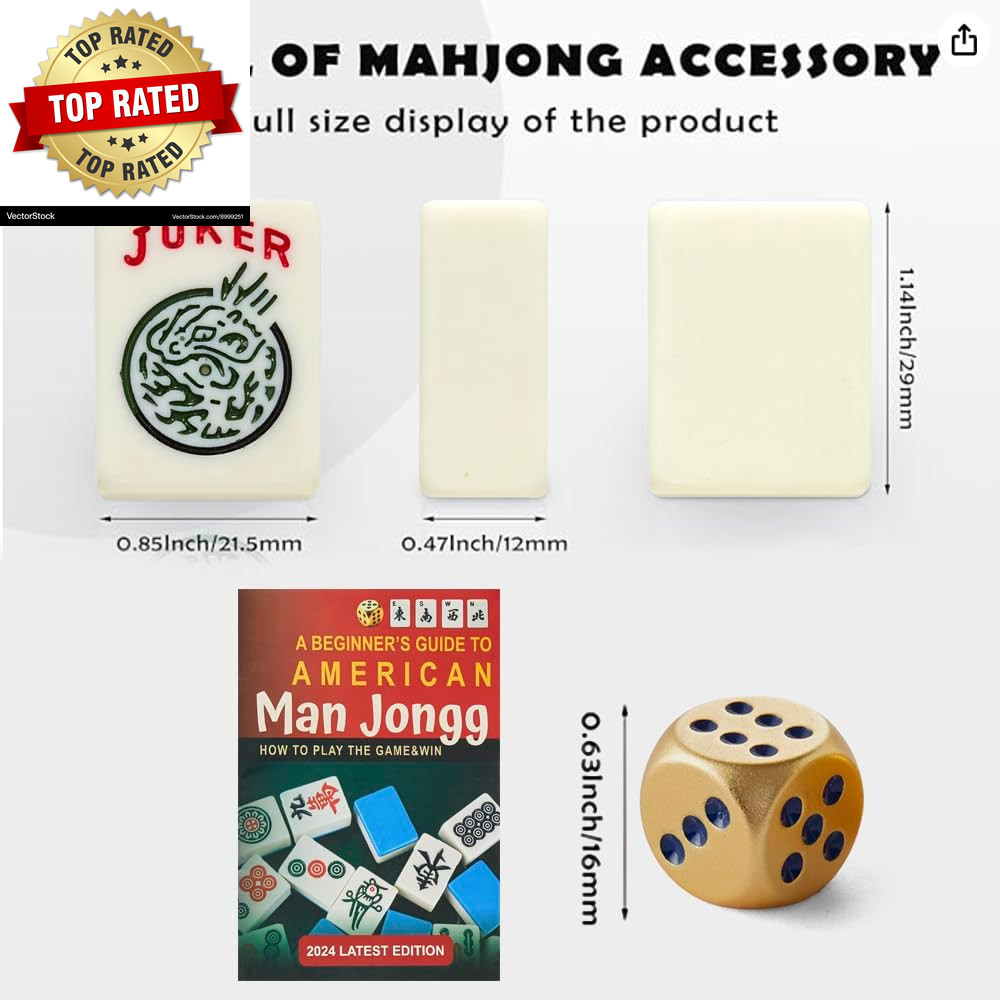 American Mahjong Tiles 166 Quality Ivory Tiles with 3 Golden Dices & Rules Instr