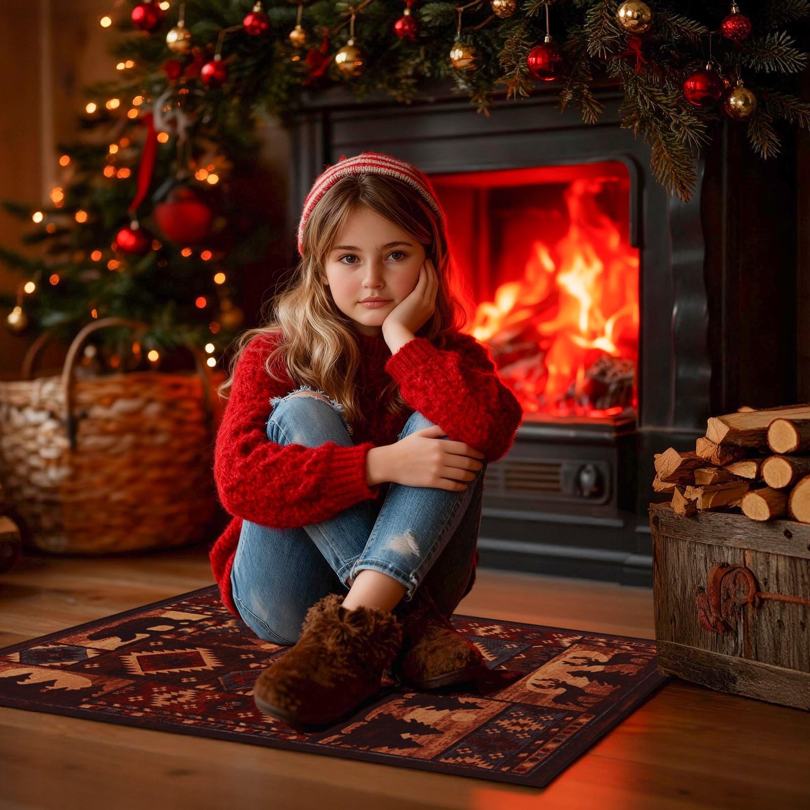 Fireplace Hearth Rug, 24 x 36in Fire Resistant Floor 1’11” x 2’11”, Brown