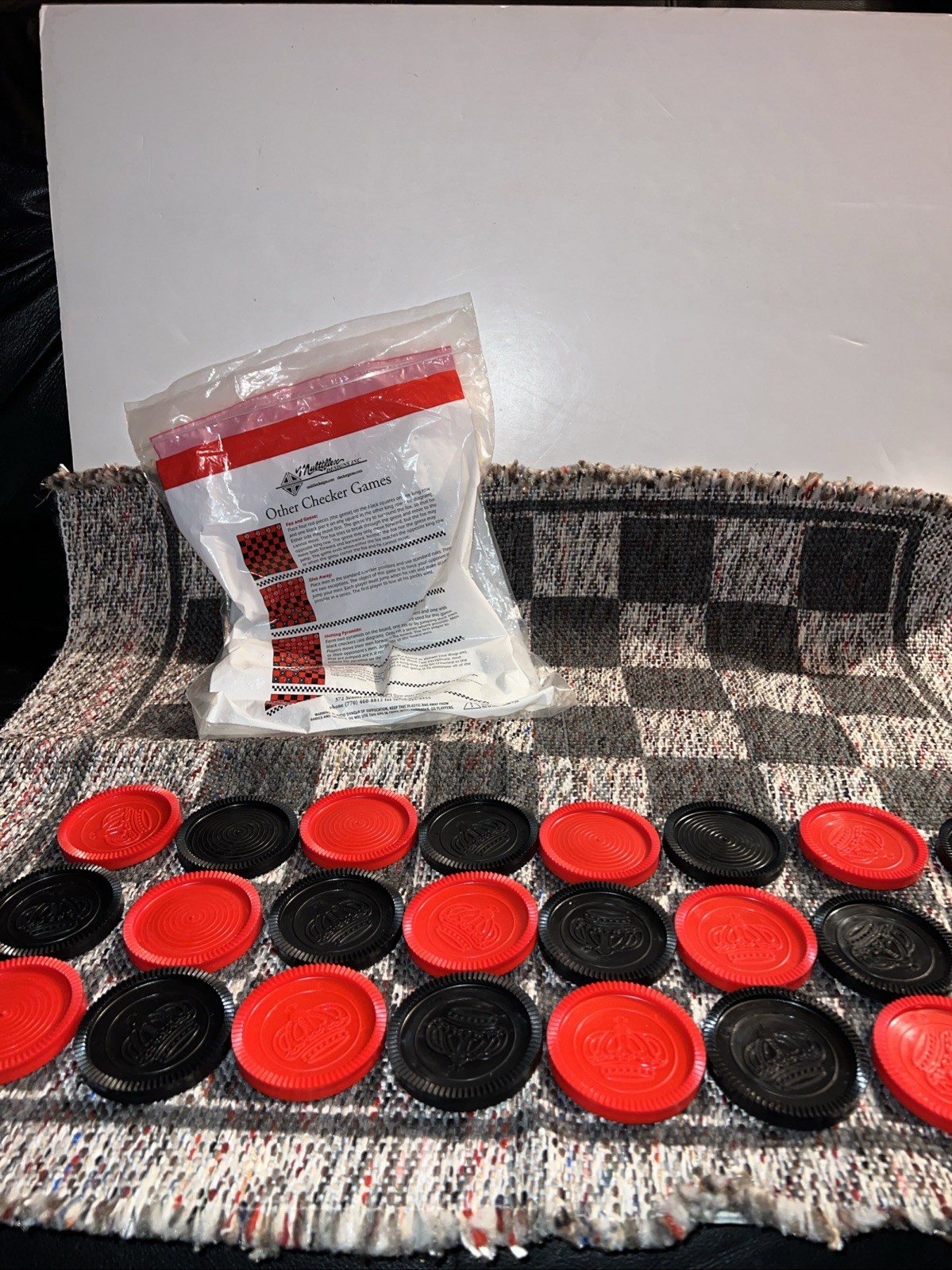 Jumbo Floor Checkers Game Complete 12 Red & 12 Black Checkers & Rug Tic Tac Toe