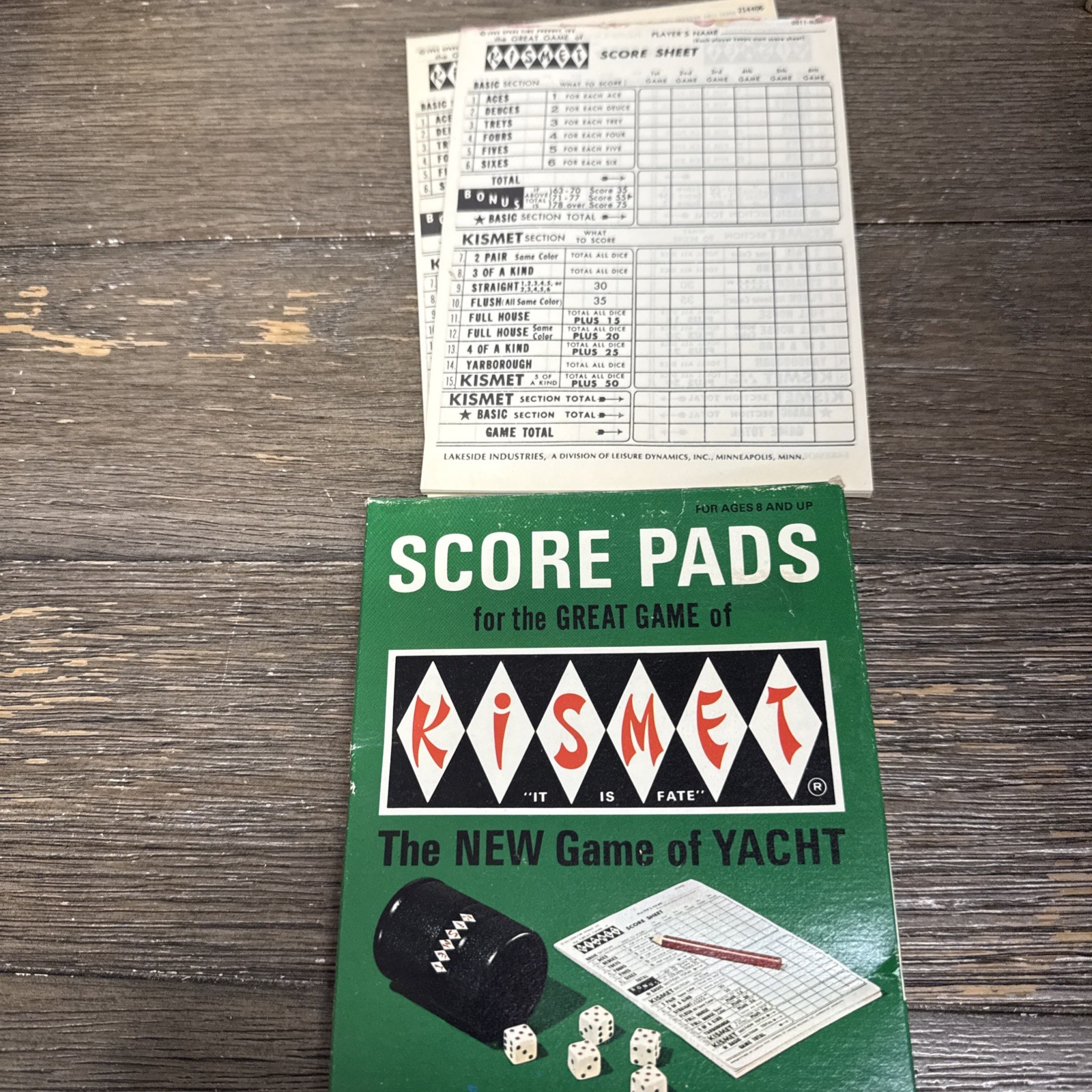 Score Pads Kismet Dice Game (1970) score pads 3 Unused Plus 2 Partials Plus