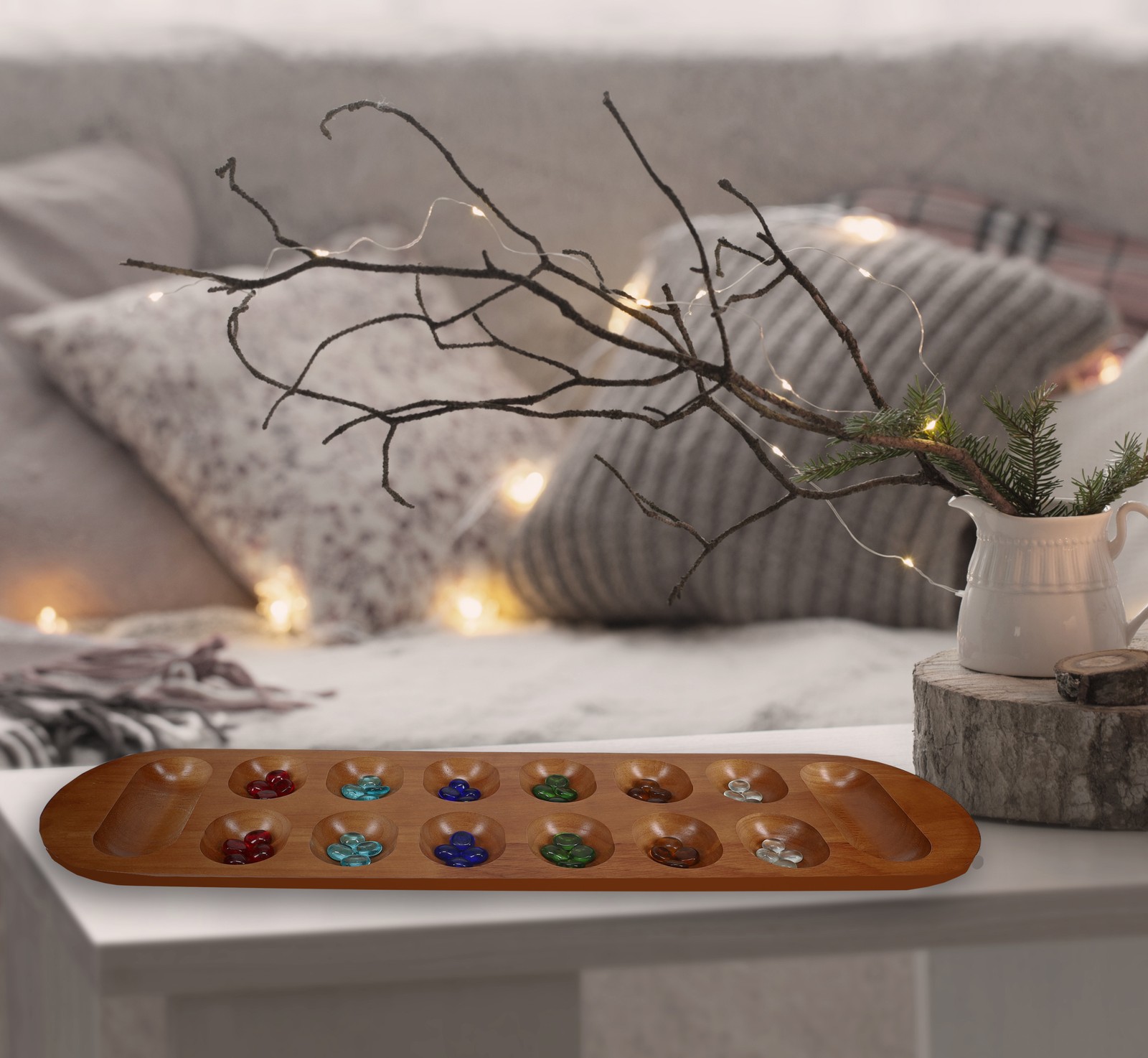 WE Games Solid Wood Mancala Board Game with Walnut Stain – 22 in.