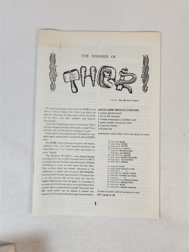 The Hammer of Thor The Game Of Norse Mythology 1980 NOVA *Unpunched*