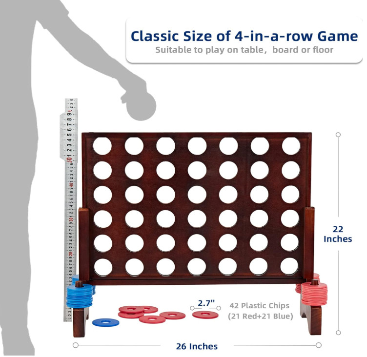Giant Wooden 4 in A Row Game – Fun Indoor and Outdoor Board Games for Teens