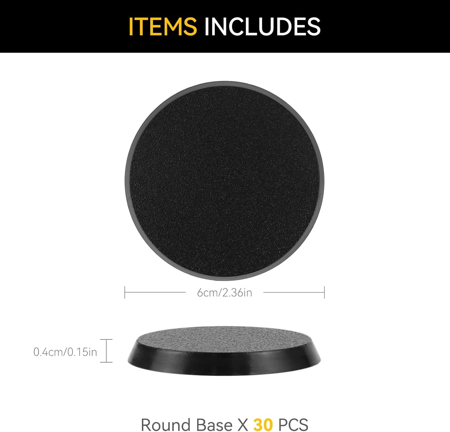 30PCS 60mm/2.36inch Textured Plastic Black Round Miniature 60mm-30pcs-black