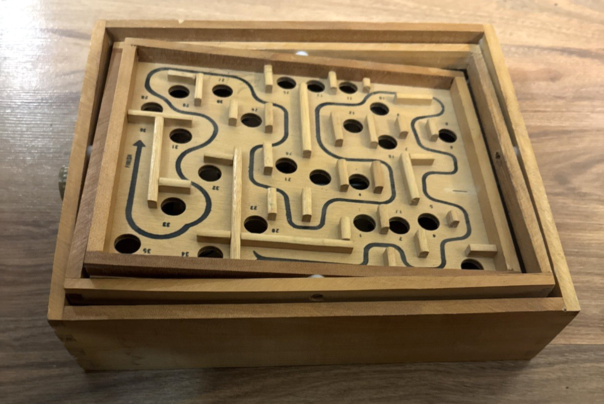 Classic Labyrinth Wooden Marble Maze Game ~ Tilt Board Roll Ball Skill Focus Toy