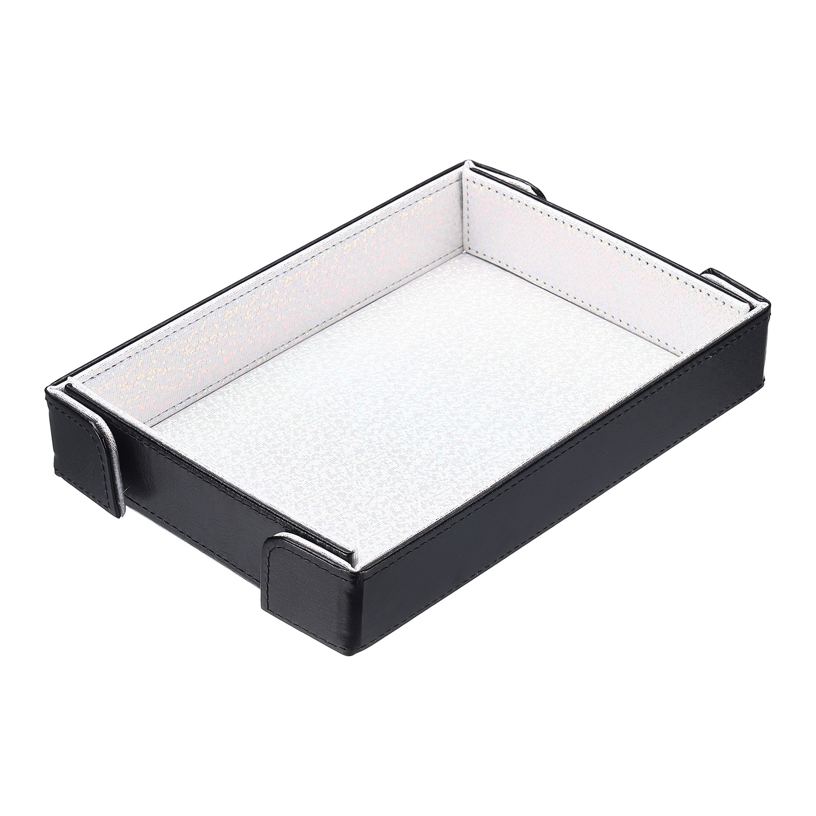 PU Leather Dice Tray, Rectangle Folding Dice Rolling Tray, Glitter Silver White