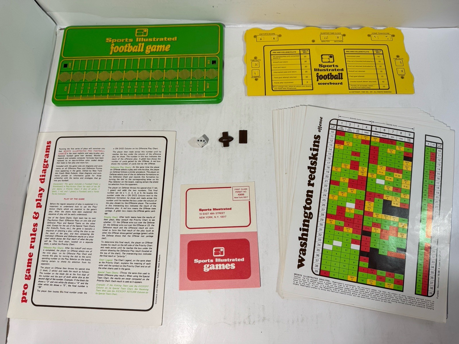 Sports Illustrated Pro Football Board Game 1971 Time Inc (missing 5 Dice & Bag)