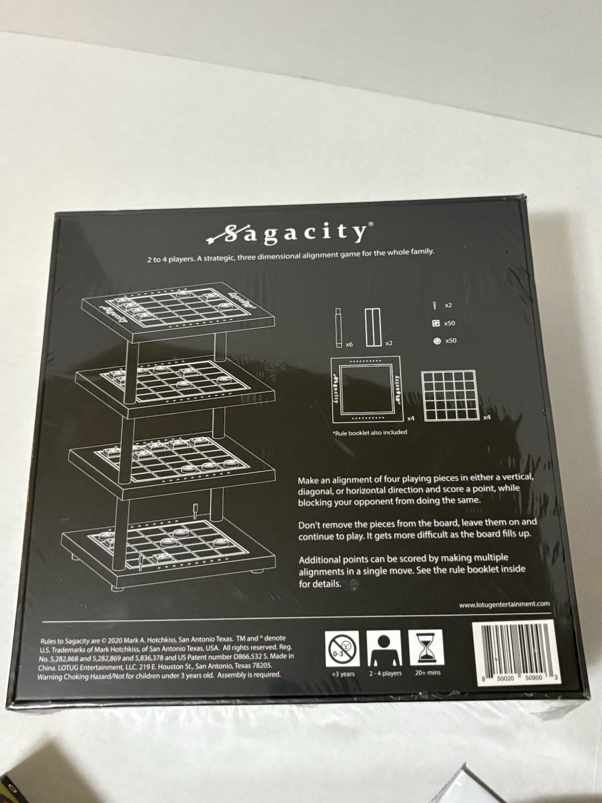 Sagacity Strategic Board, 3D alignment Game, 2-4 Players, 3+ Years. Black Box