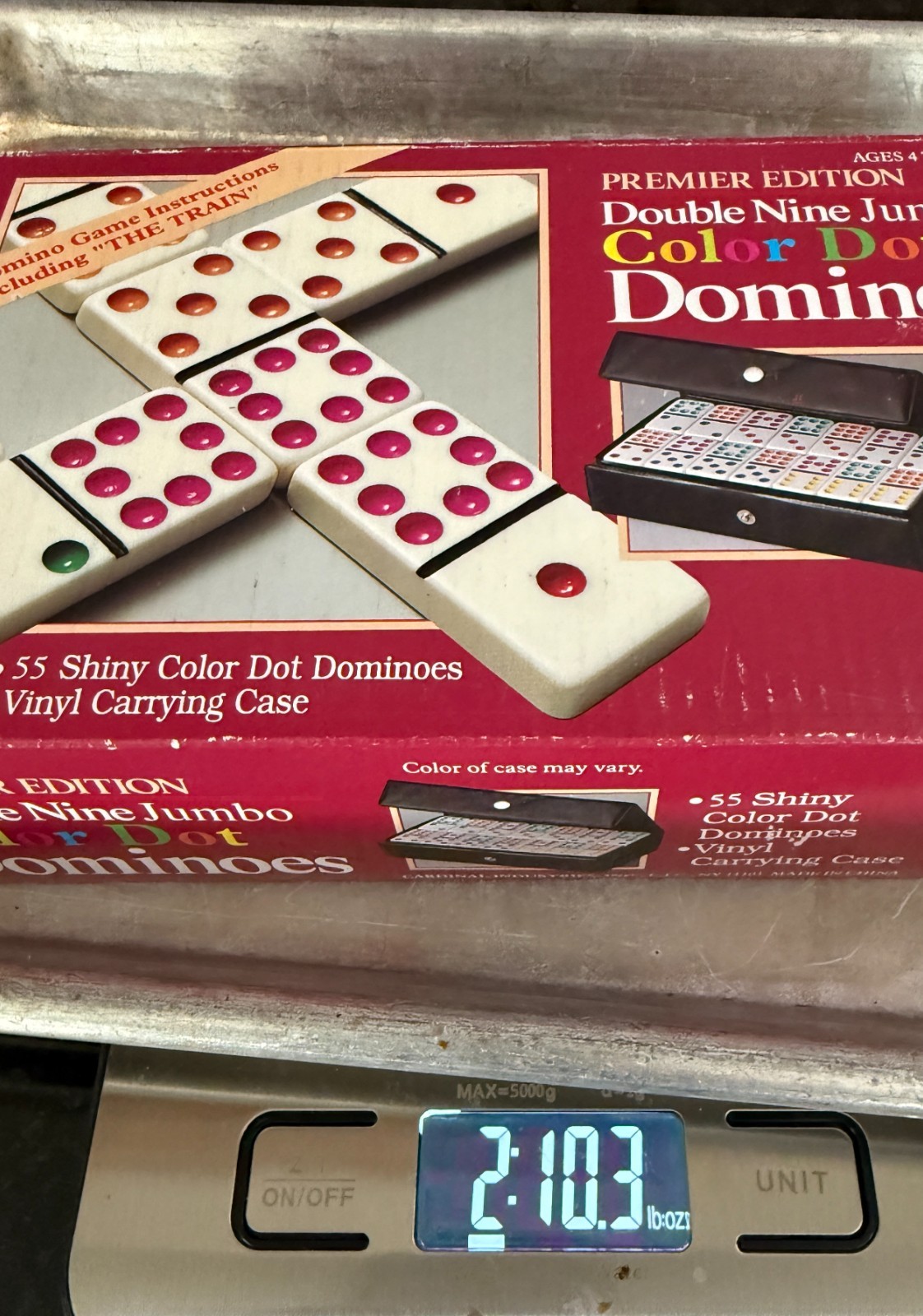 Cardinal Premier Double Nine Jumbo Color Dot Dominoes Set Vinyl Case NEW