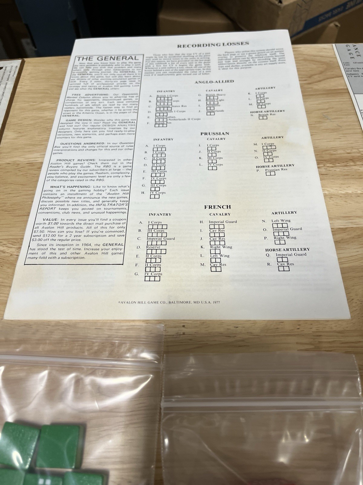 Napoleon: The Waterloo Campaign Game by Avalon Hill 826, 1977. 100% complete.