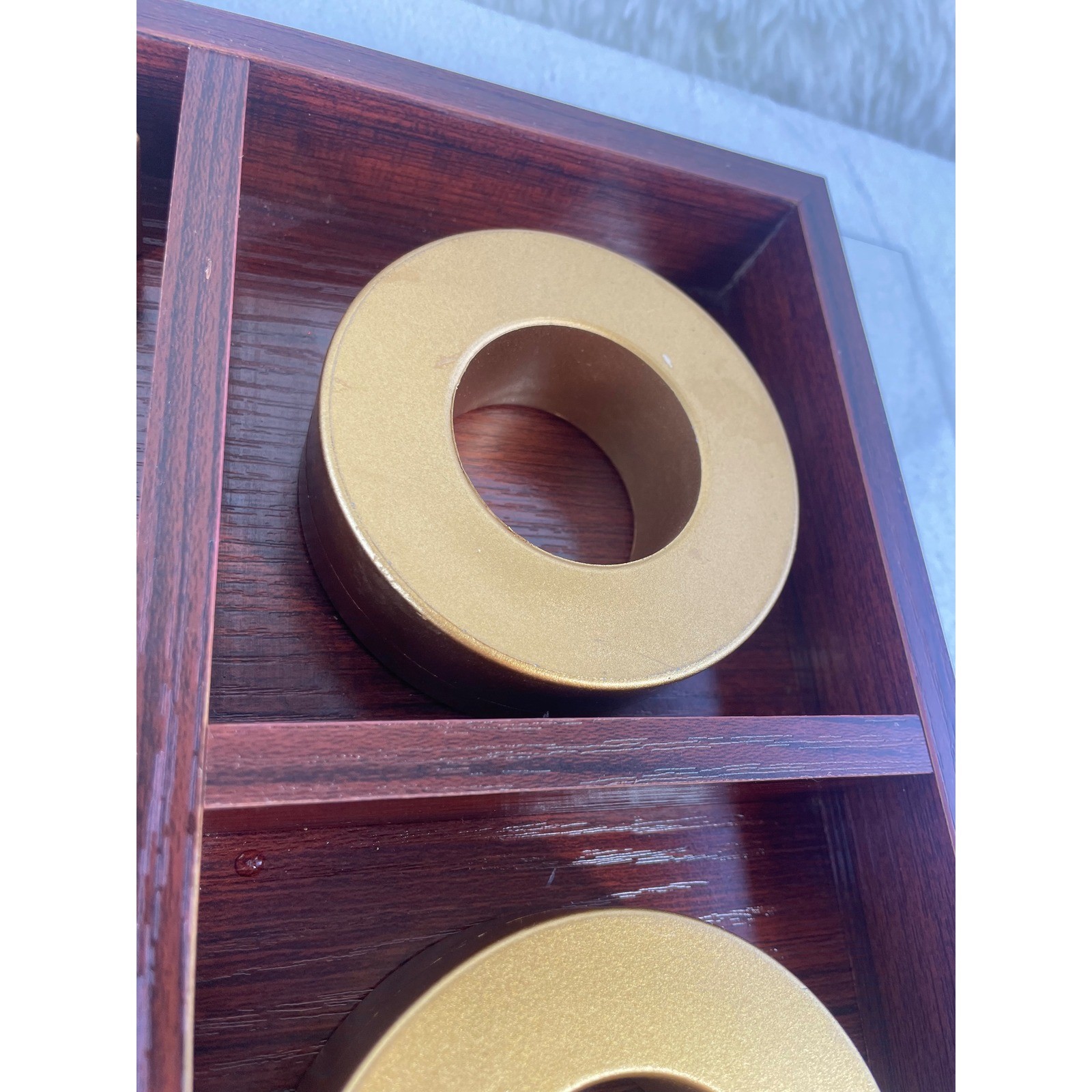 Large Decorative Gold and Wood Tic Tac Toe Coffee Table Game Set 12×12 Board