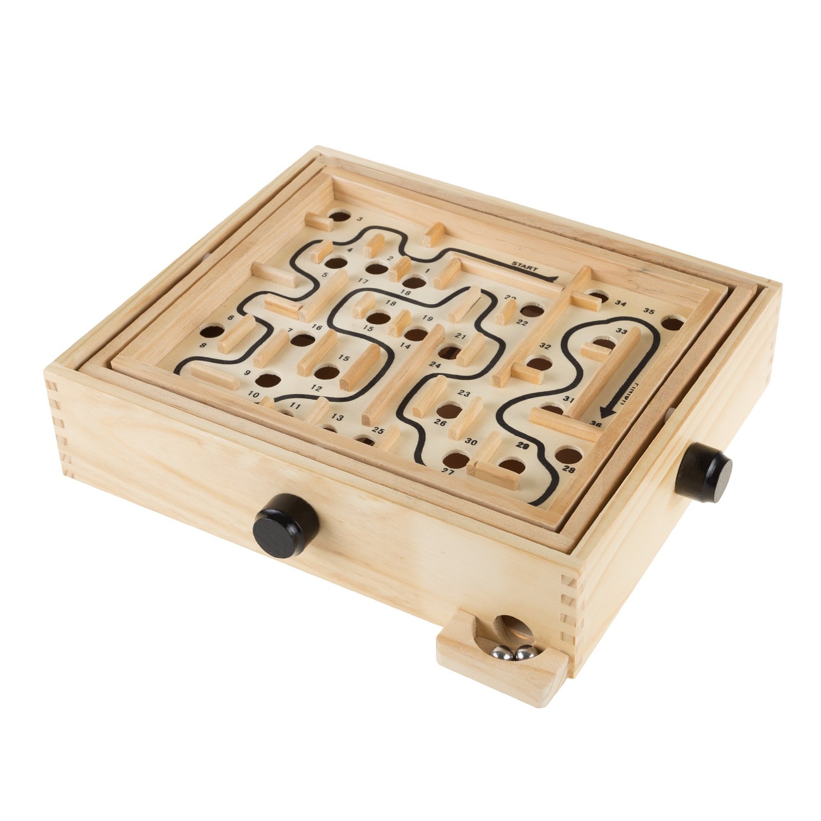 Labyrinth Game – Wooden Puzzle Maze with Two Steel Marbles – 11” x Small, Tan