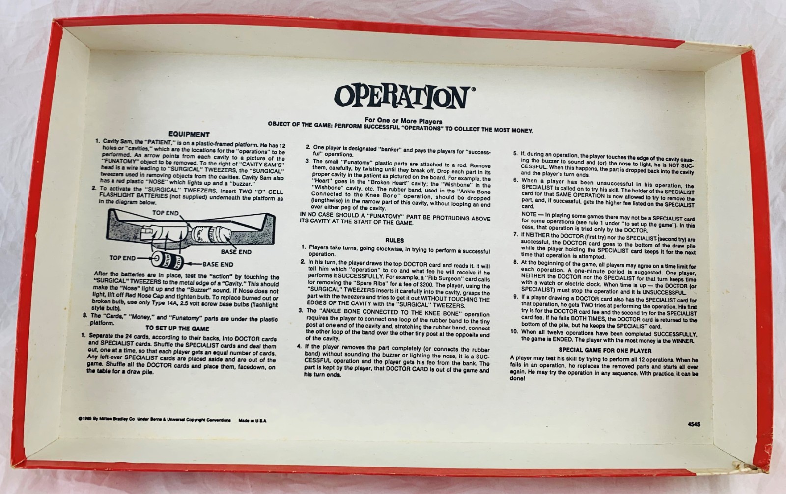 1965 Operation Game by Milton Bradley Complete/Works in Very Good Cond FREE SHIP