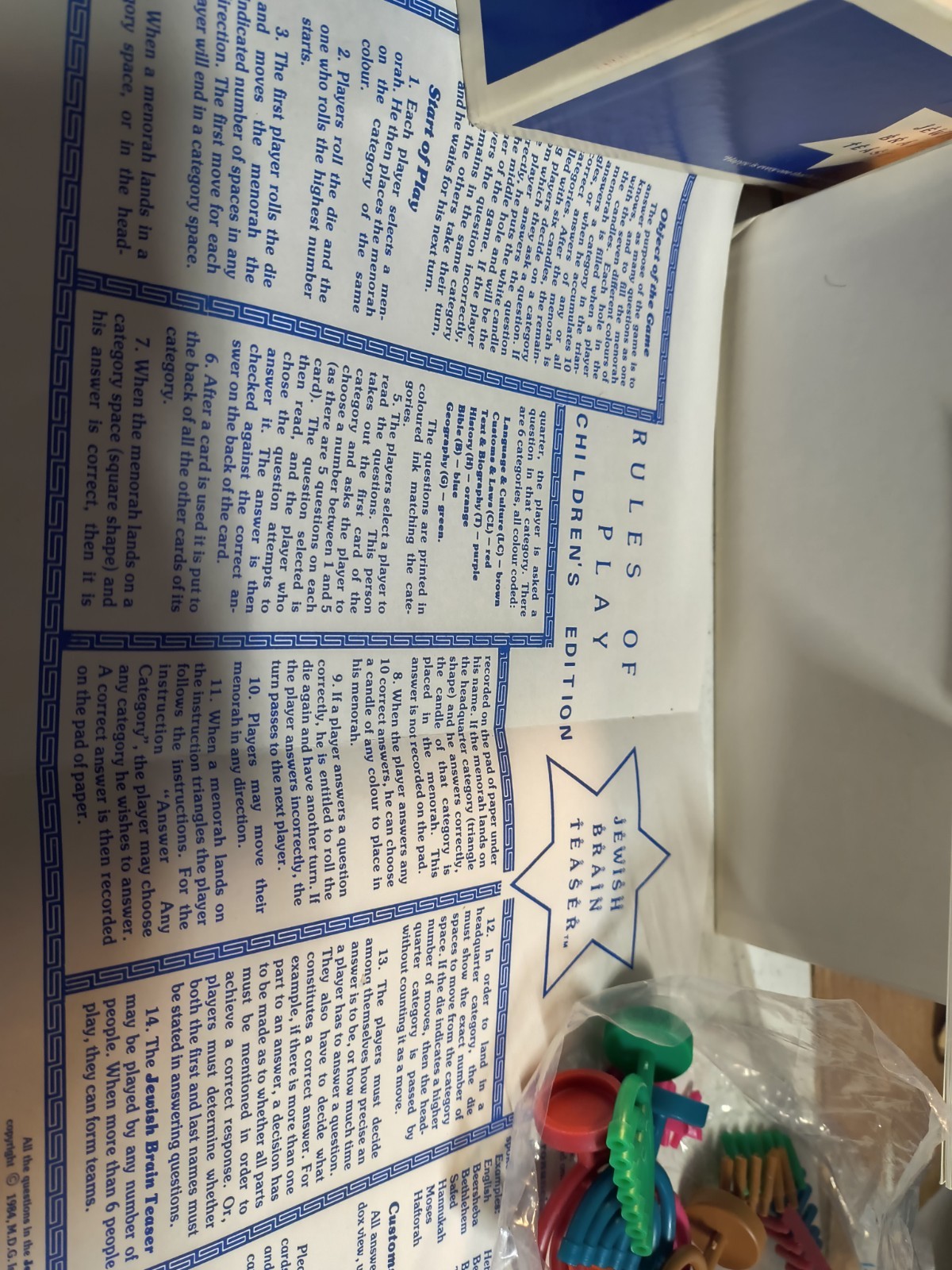 Vintage 1984 Jewish Brain Teaser Children’s Edition Educational Board Game Judai
