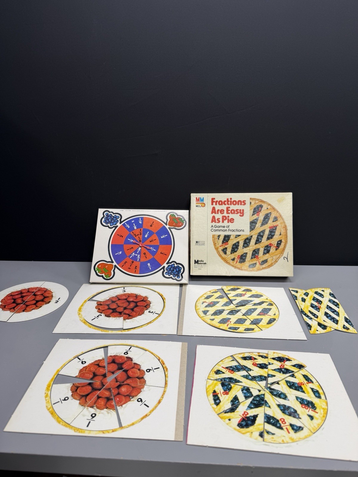 1985 Media Materials Fractions Are Easy As Pie Educational Board Game Complete