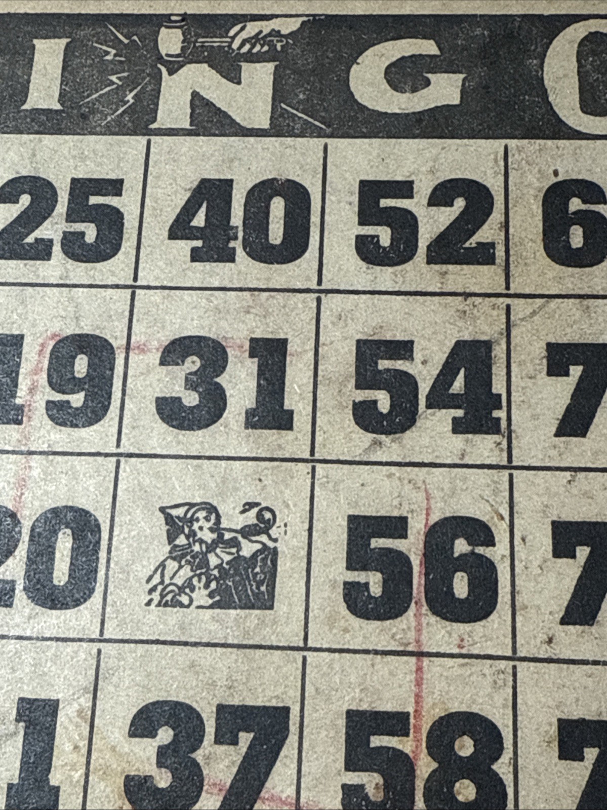 1930s Lg heavy Double BINGO Card Vtg Joker Center USA 12 Ways to Win