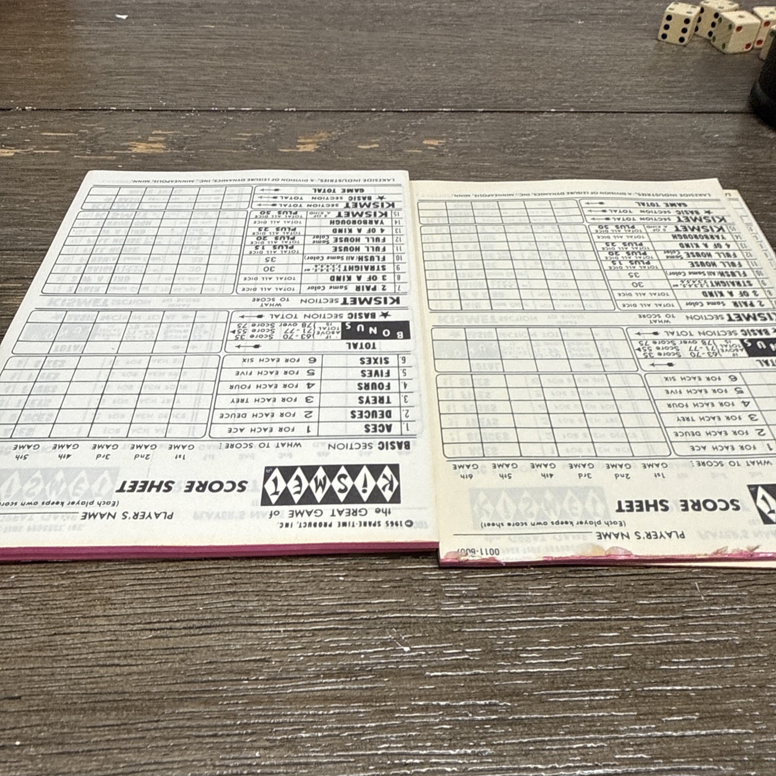 Score Pads Kismet Dice Game (1970) score pads 3 Unused Plus 2 Partials Plus