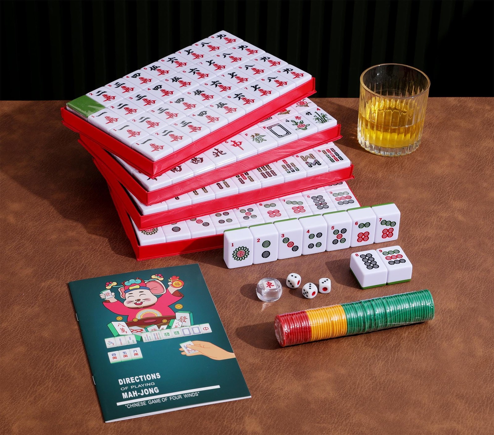 Chinese Mahjong Set 146 Tiles, Large 1.5″ Melamine with Case & English Manual