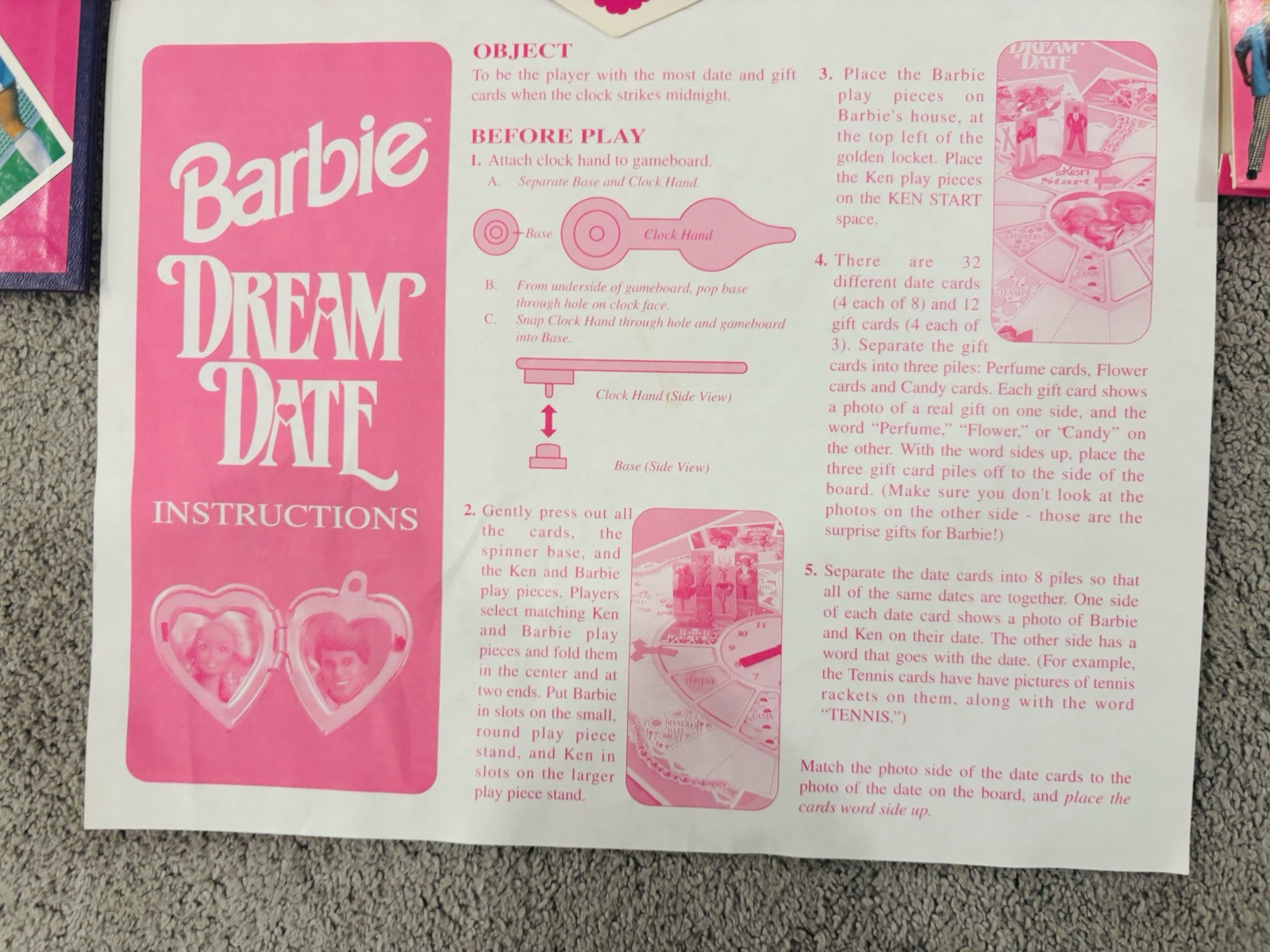 Barbie Ken Dolls Dream Date 1992 Golden Mattel Vintage Board Game 99% Complete