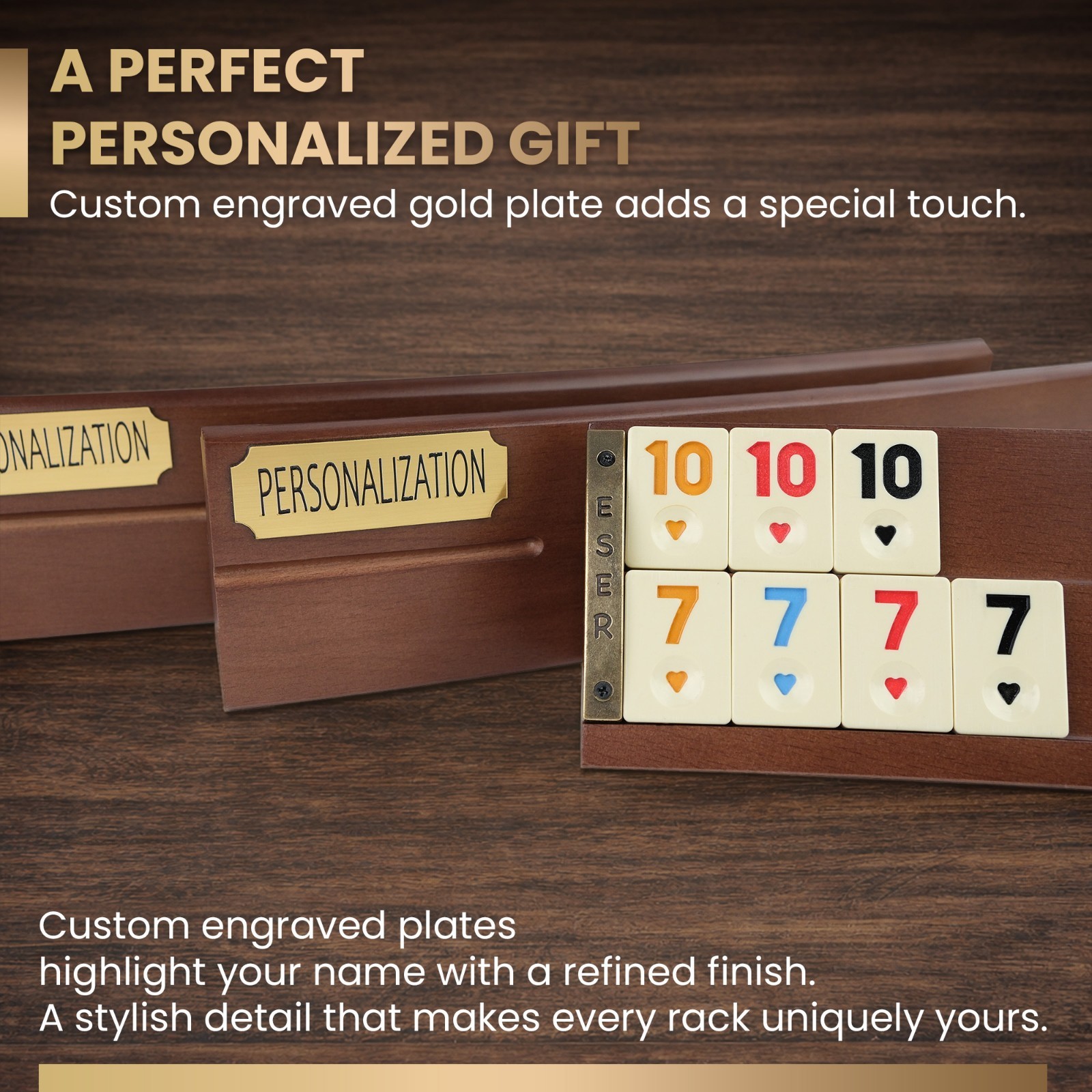 Wooden Oval Rummy Rack Set Curved Rummy Turkish Okey Personalization Gift