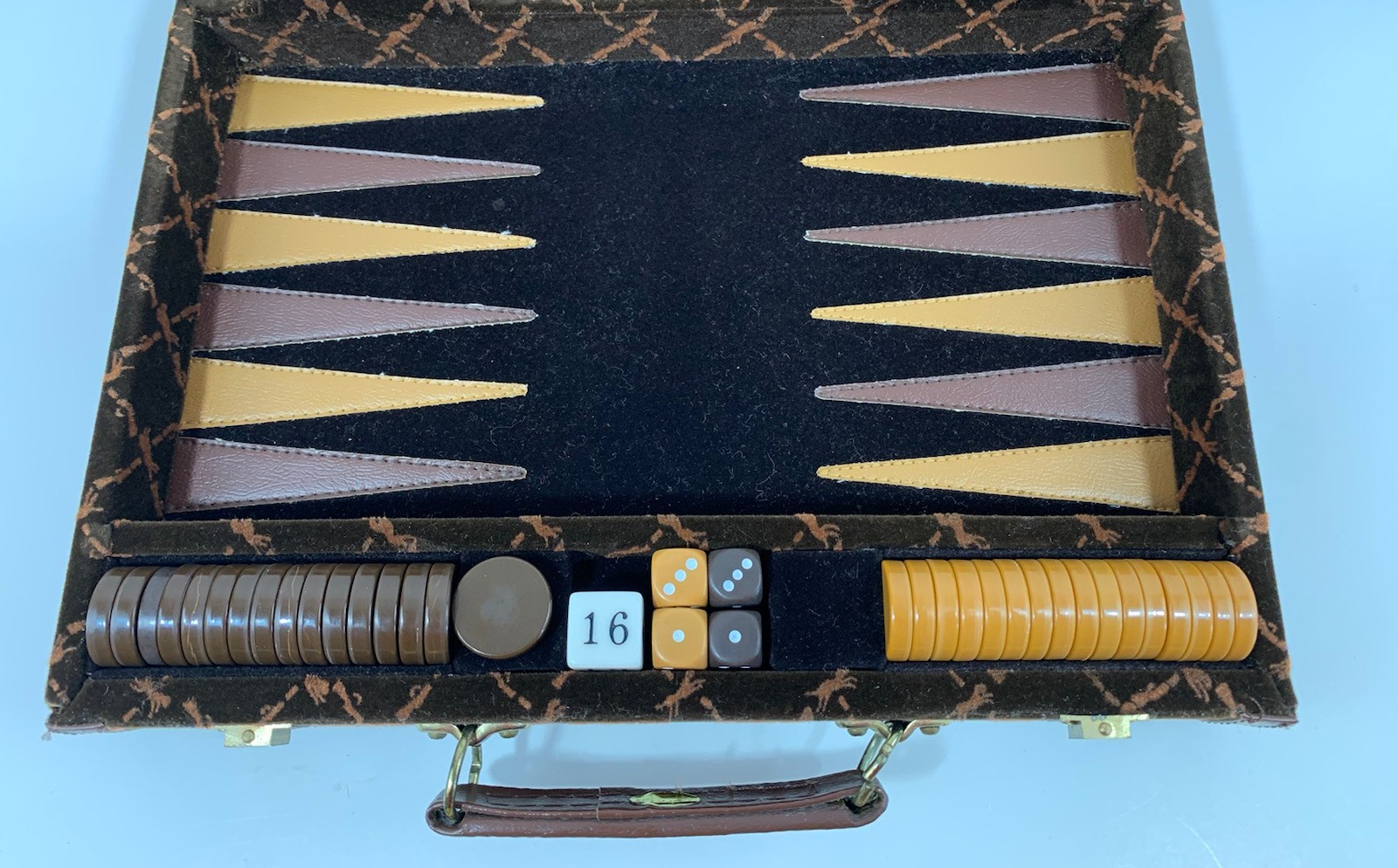 VTG Aries Of Beverly Hills Rare Longchamp Brown Velvet Travel Backgammon Set