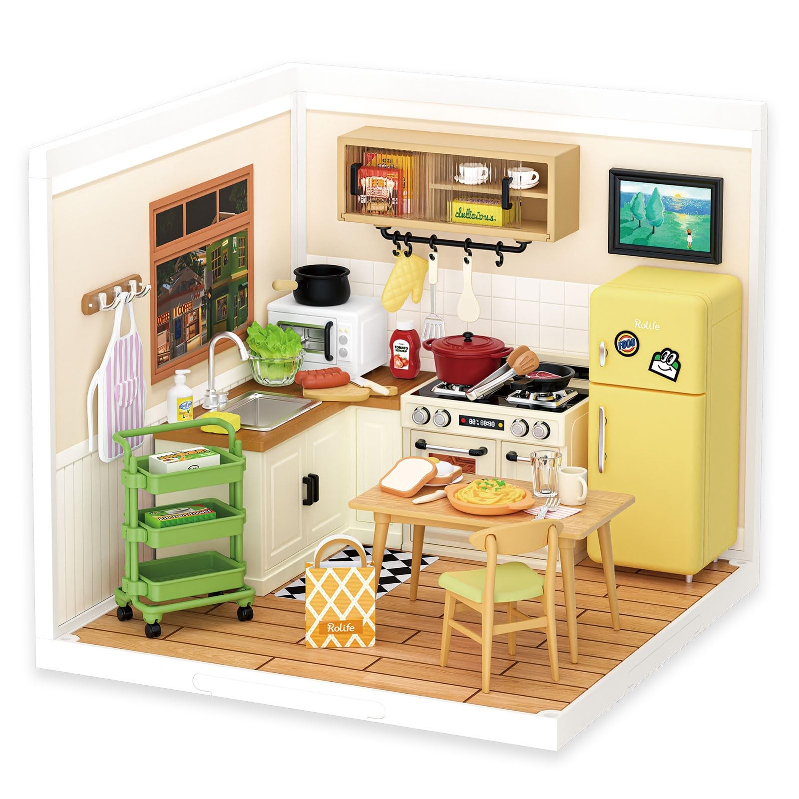 DIY Miniature House Building Set LED Plastic Playset Rolife Happy Meals Kitchen
