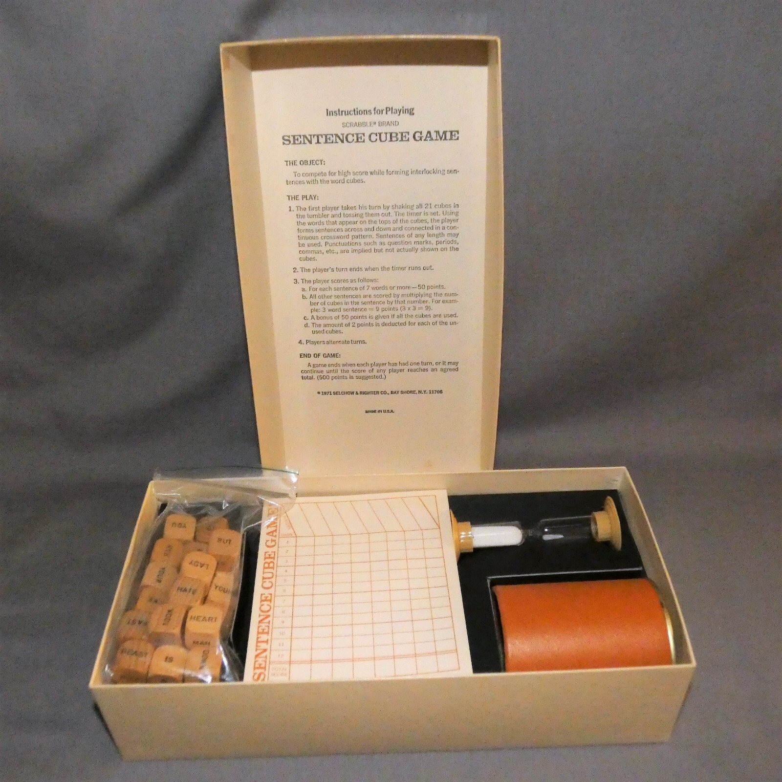 Vintage 1971 Scrabble Sentence Cube Game U.S.A.