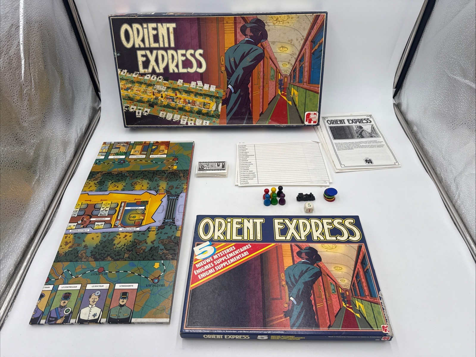 Vintage Orient Express Board Game Jumbo W 5 Mysteries Supplement Add On Dutch