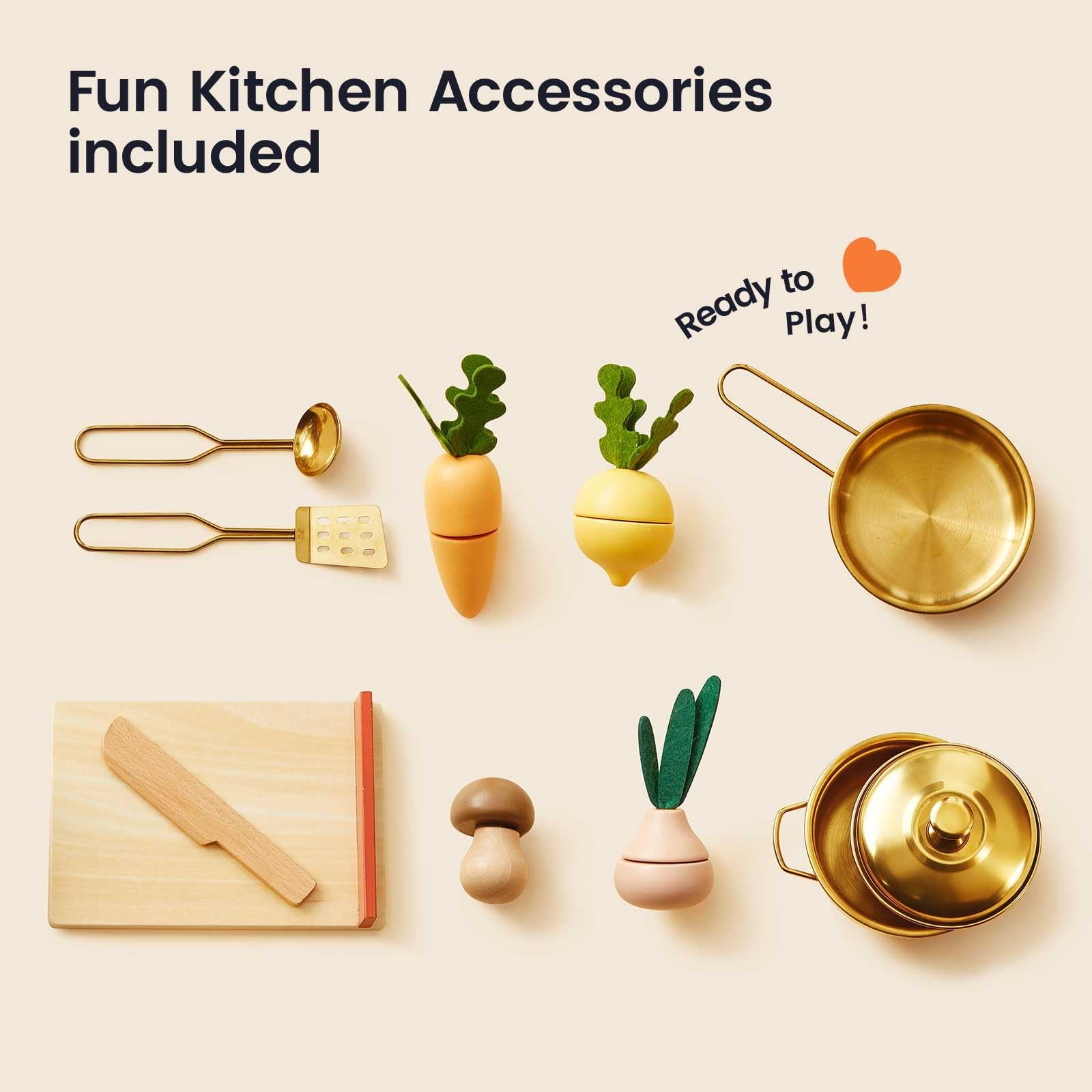 Wooden Play Kitchen Toddler Warm Retro Design 23 L x 12 W 29 H Tiny Land