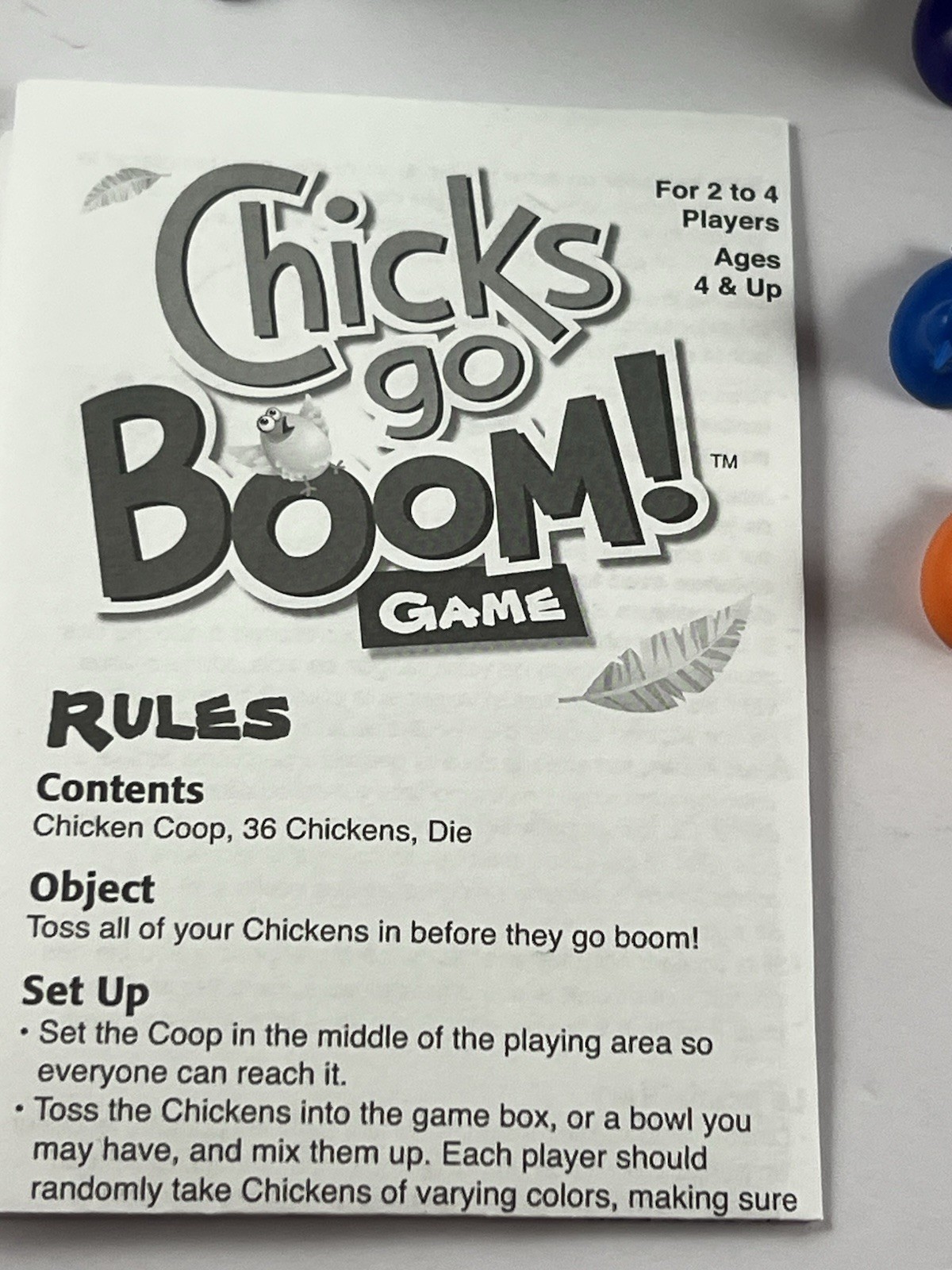 Chicks Go Boom Game, Complete, Patch Products