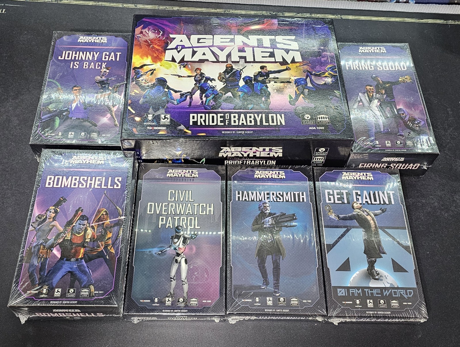 Agents of Mayhem Board Game + 6 Expansion Packs