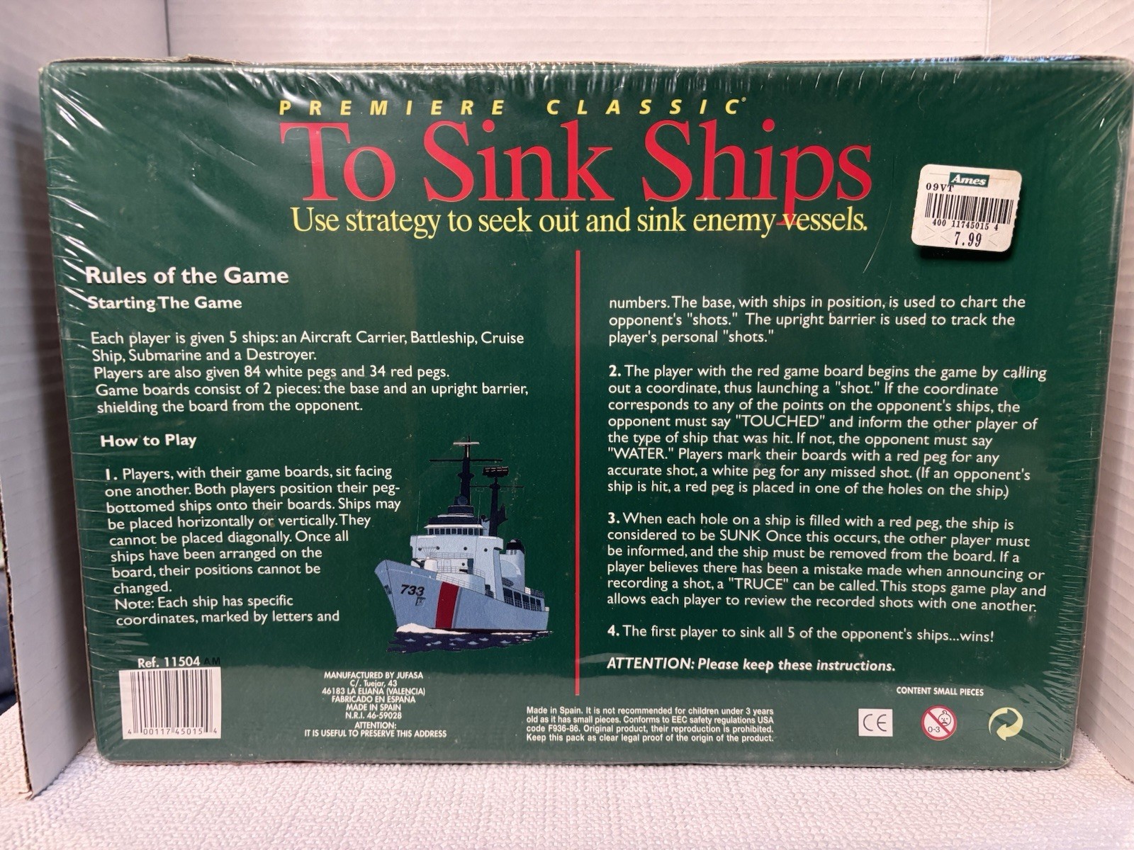 Vintage To Sink Ships Board Game Premiere Classic Factory Sealed Made in Spain