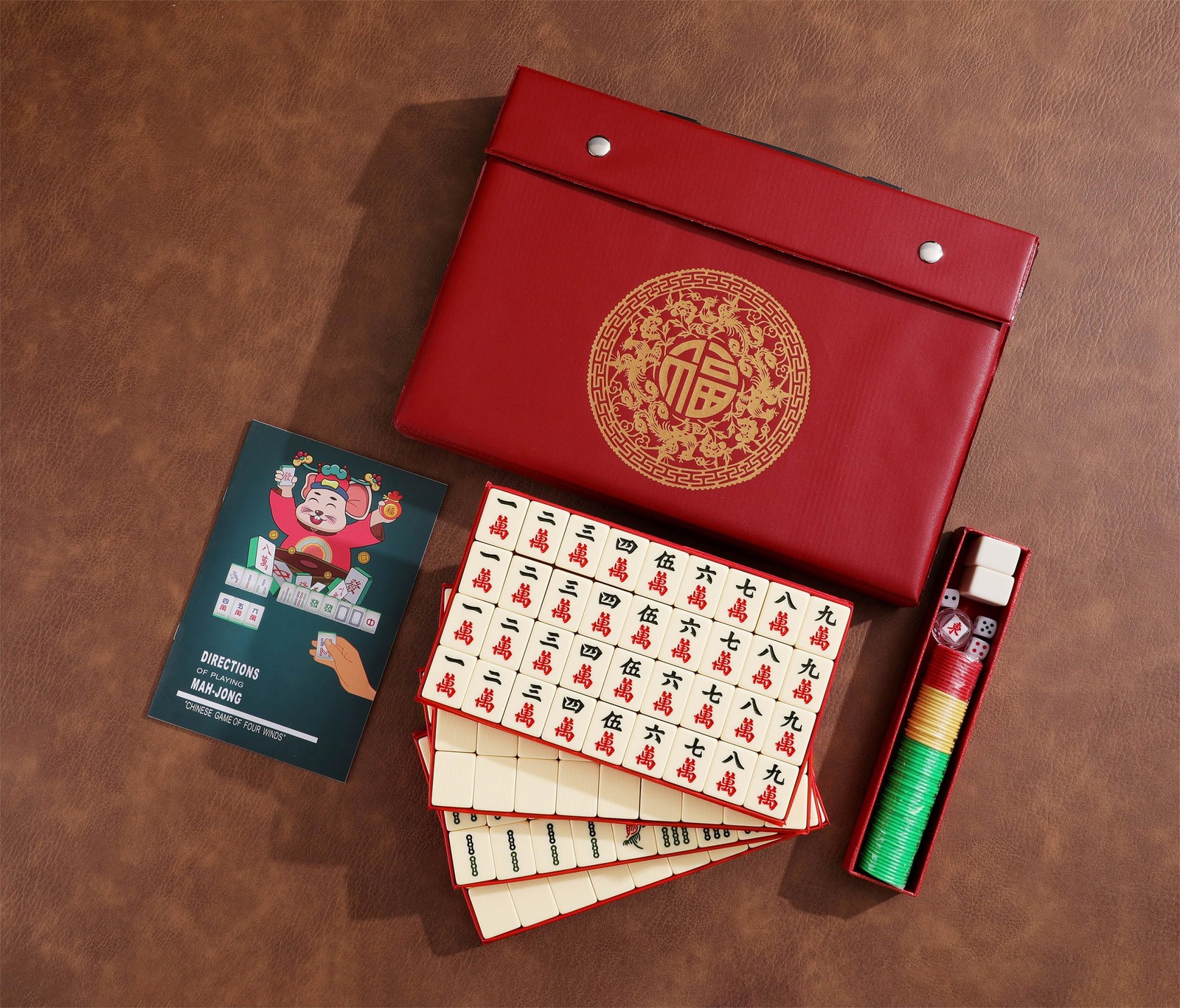 Mose Cafolo Traditional Chinese Mahjong Set – 144 Melamine 34mm Standard Size…
