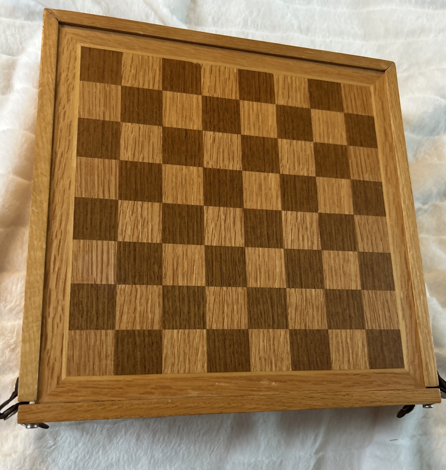Wood Flip Game Board Set, Checkers, Backgammon, Dice, Poker Chips Cards Dice VTG
