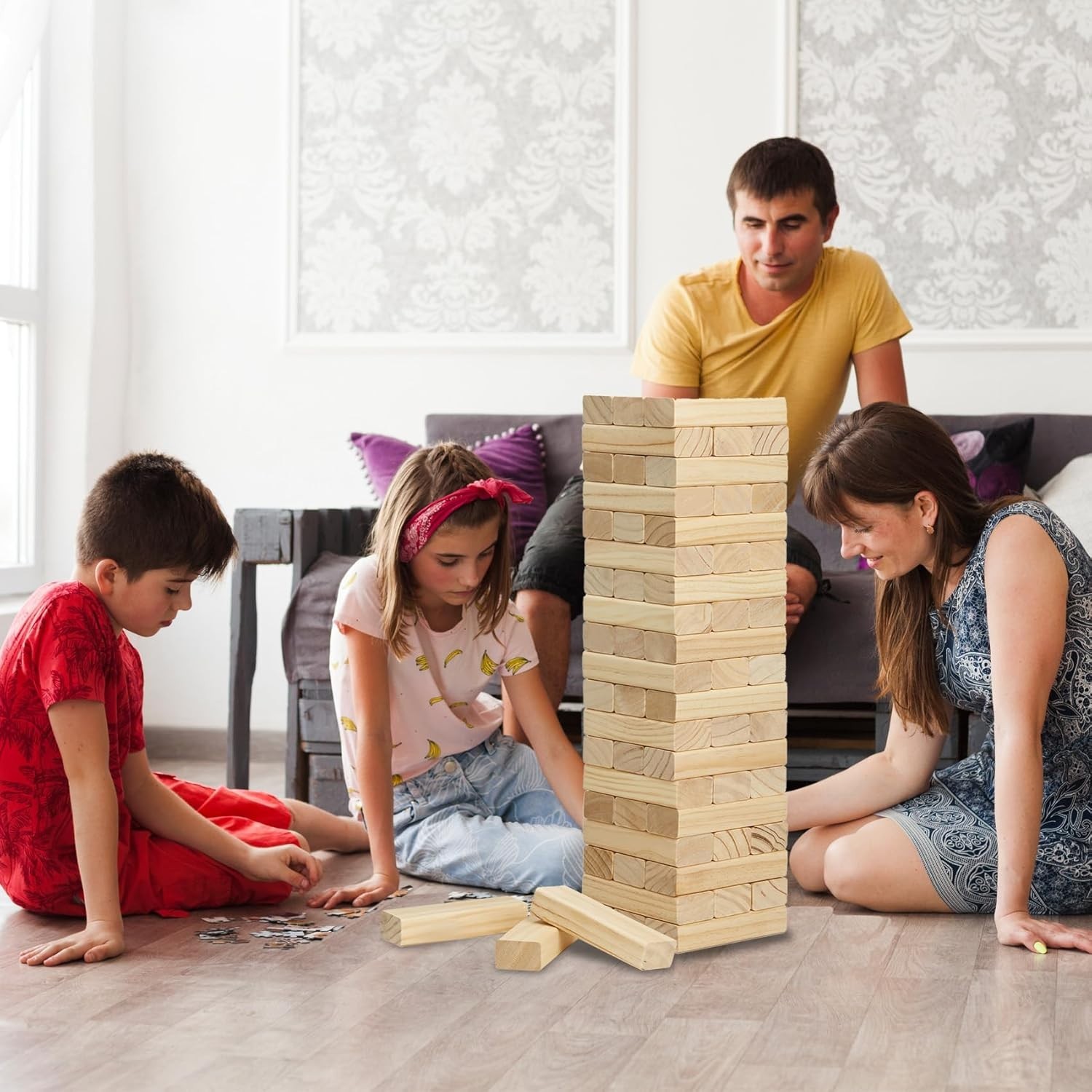 Giant Tumble Tower 57PCS Wooden Stacking Game – Fun for All Ages Outdoors