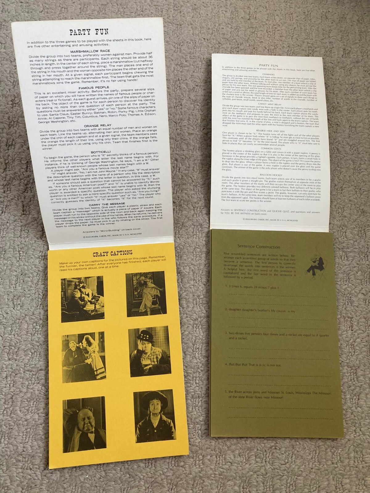 VINTAGE ADULT PARTY GAMES HALLMARK 2 Sets 100 pages per set with 6 games total