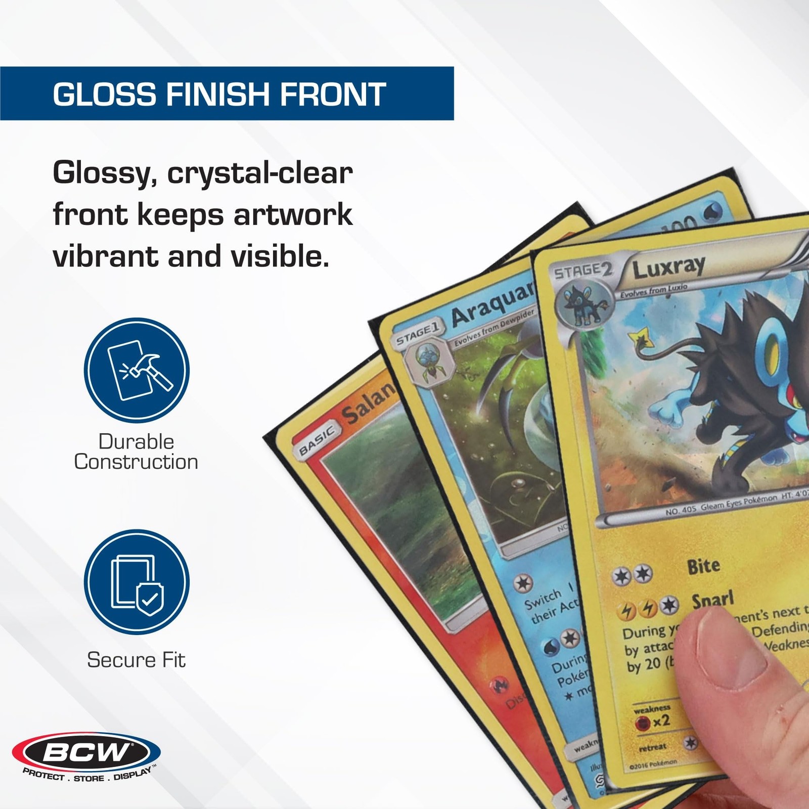 BCW Elite2 Glossy Card Sleeves – Azure |100ct | Crystal-Clear Front | Text
