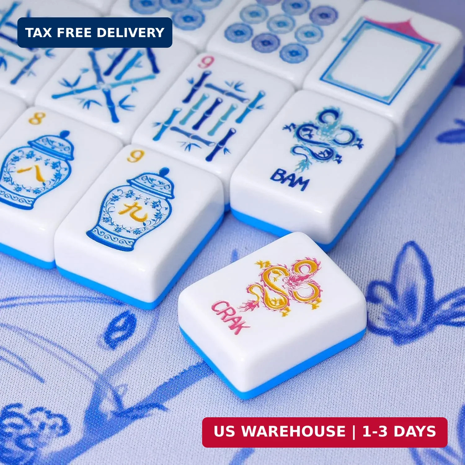 Light Blue American Mahjong Tile Set(1.2″), 160 Engraved Tiles with Mahjong Tile