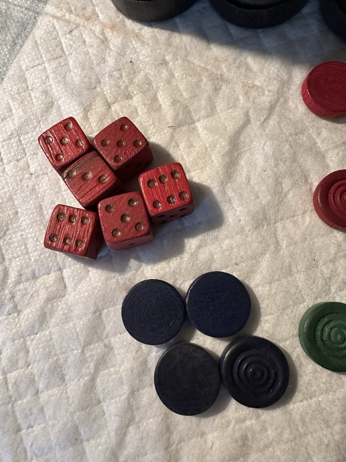 Vintage 1938 Selchow & Righter Parcheesi Box Game Parts Pieces Tokens Dice