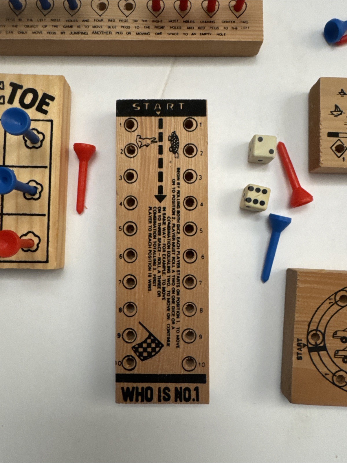 Lot Of 6 Wooden Peg Games, Tic Tac Toe, Universe, Magic, Racing, Challenger